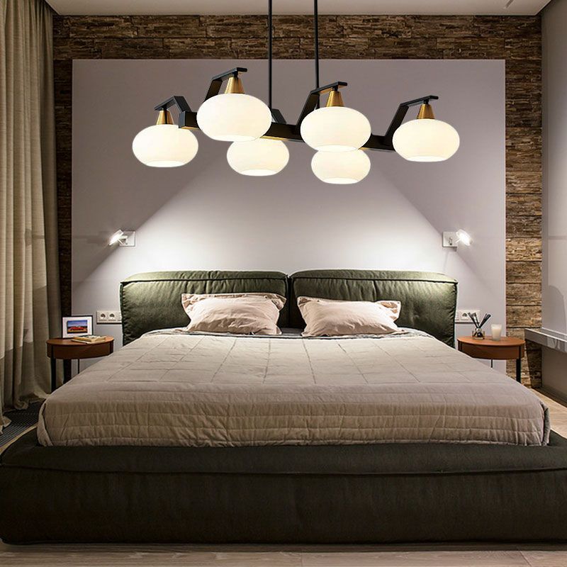 Bianco di vetro bianco sfumatura il lampadario leggero 3/6 luci ciondoli sospesi moderni in nero