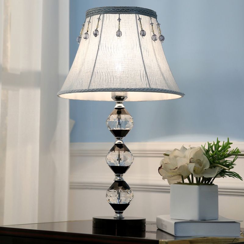 1 tête biseauté orbes table lumineuse moderne lampe de support de nuit en cristal clair avec nuance de tissu cloche