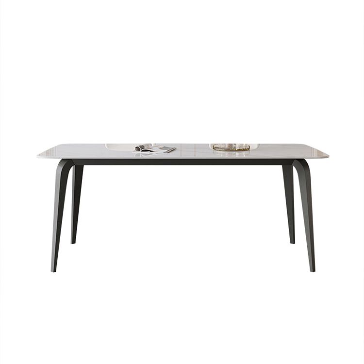 Industrial Rectangle Dining Table White Stone Top Dinette Table with Metal Legs