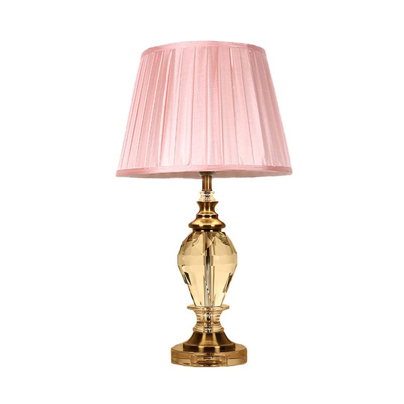 Lámpara de mesa de estilo tradicional de tambor de luz de mesita de noche rosa/azul/Beige de cristal para sala de estar
