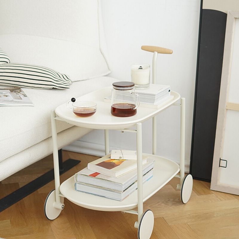 Elliptical Tray Top End Table 25.4" Tall 2-Tier Side Table with Casters