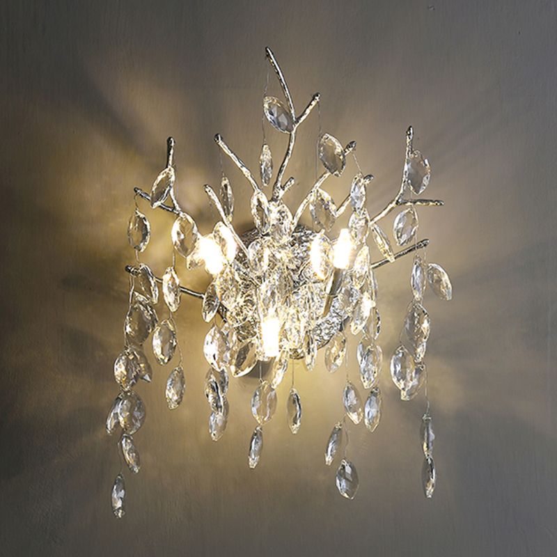 Unique Shape Crystal Wall Lighting Modern Style 3 Lights Wall Mounted Light in Silver