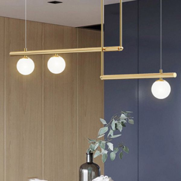 Globe Island Chandelier Lights Modern White Glass Pendant Lighting for Restaurant