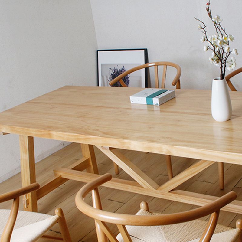 Rectangle Solid Wood Dining Room Table Modern Trestle Counter Table in Natural