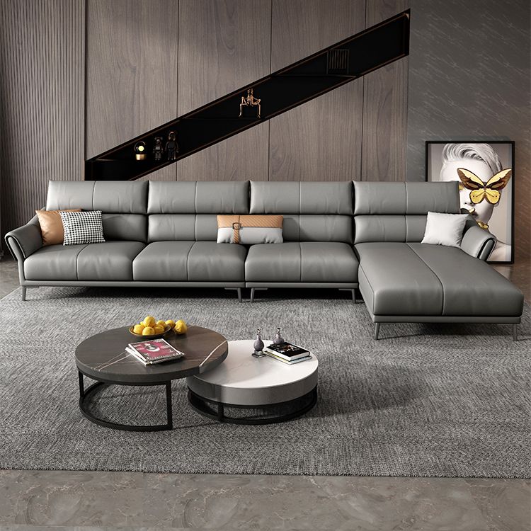 Light-grey Sewn Pillow Back Faux Leather Pillow Top Arm Sofa with Stain Resistant