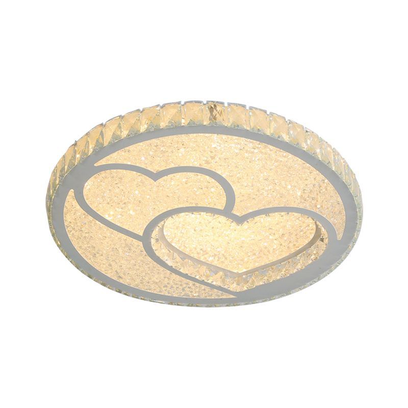 LED Bedroom Ceiling Flush Mount Simplicity Stainless-Steel Flush Lamp with Loving Heart Crystal Shade in Warm/White Light