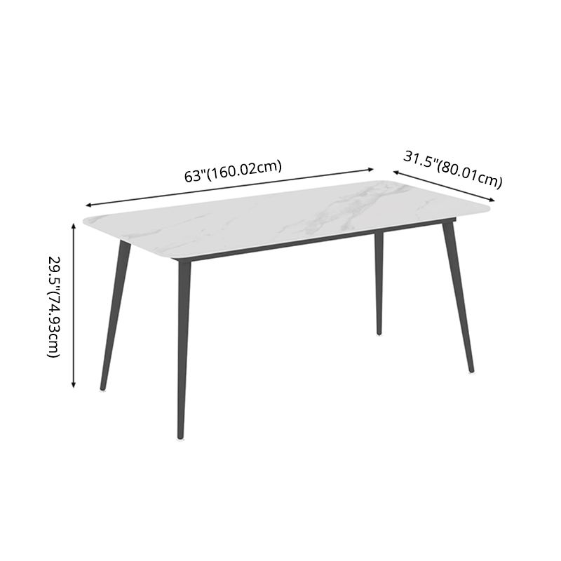 Contemporary Sintered Stone Top Stand Rectangular Dining Set White Standard Dining Set for Kitchen