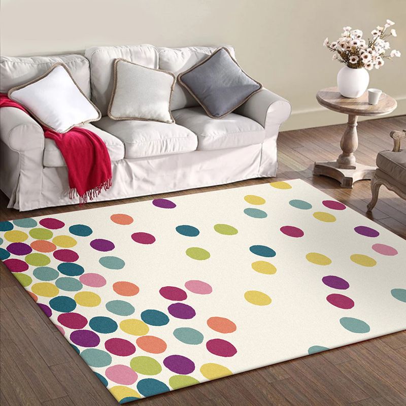 Contemporary Modern Rug in Ivory Polka Dots Pattern Rug Polyester 
Non-Slip Carpet for Home Decoration