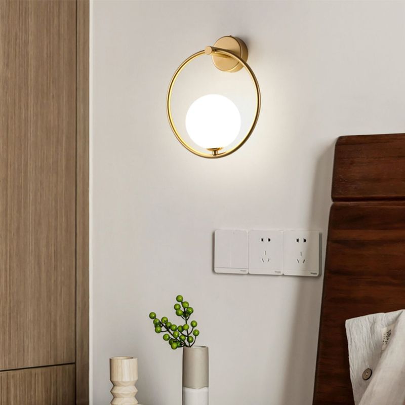 Modern Metal Wall Sconce Ball Shape Wall Light with Glass Shade for Bedroom in White