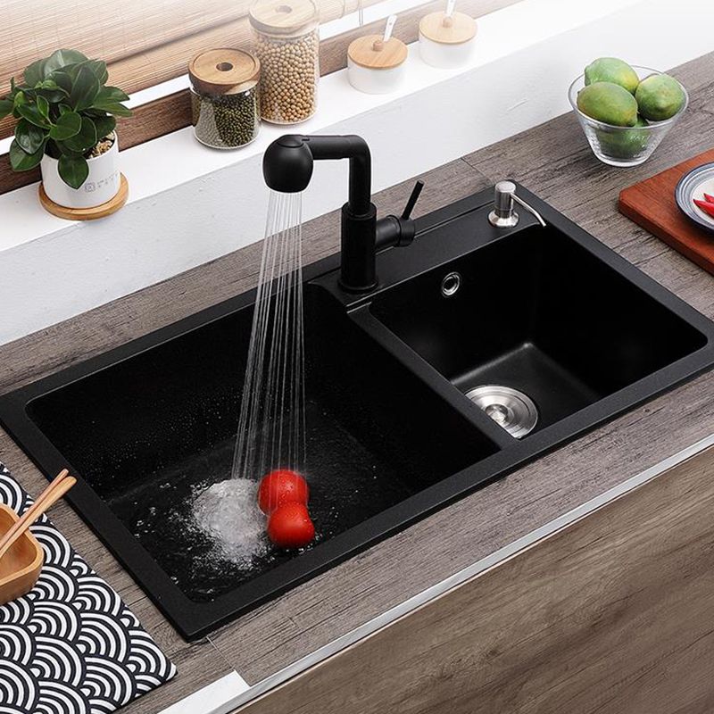 Modern Style Kitchen Sink Quartz Soundproof Kitchen Double Sink with Drain Assembly