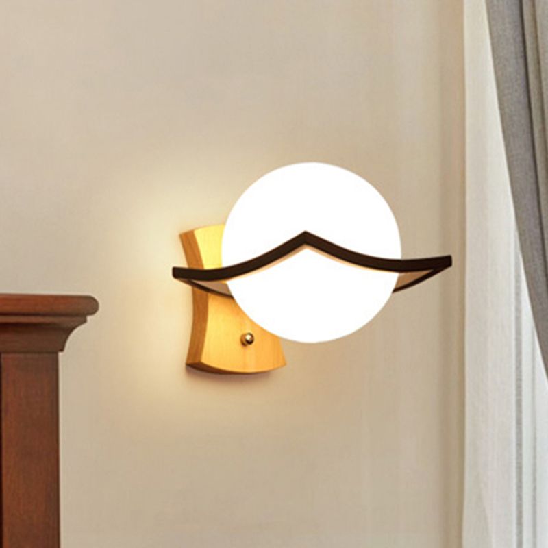 Contemporary Globe Shade Sconce Light 1 Head Milk Glass Wall Lamp in White for Bedside