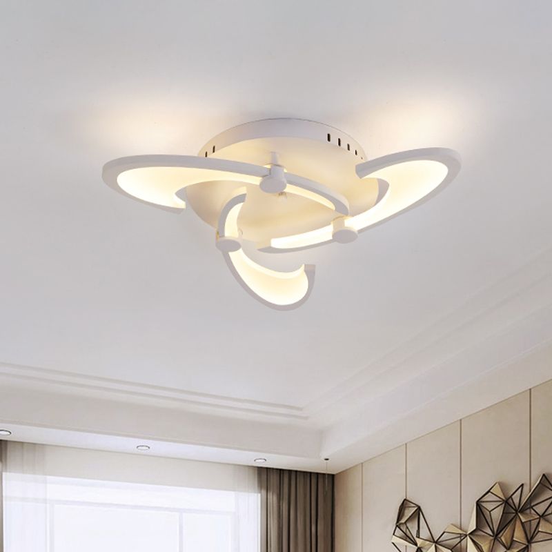 White Spiral Floral Flush Mount Lamp Modernism 3/6/12-Head Acrylic Semi Flush Ceiling Light in Warm/White Light