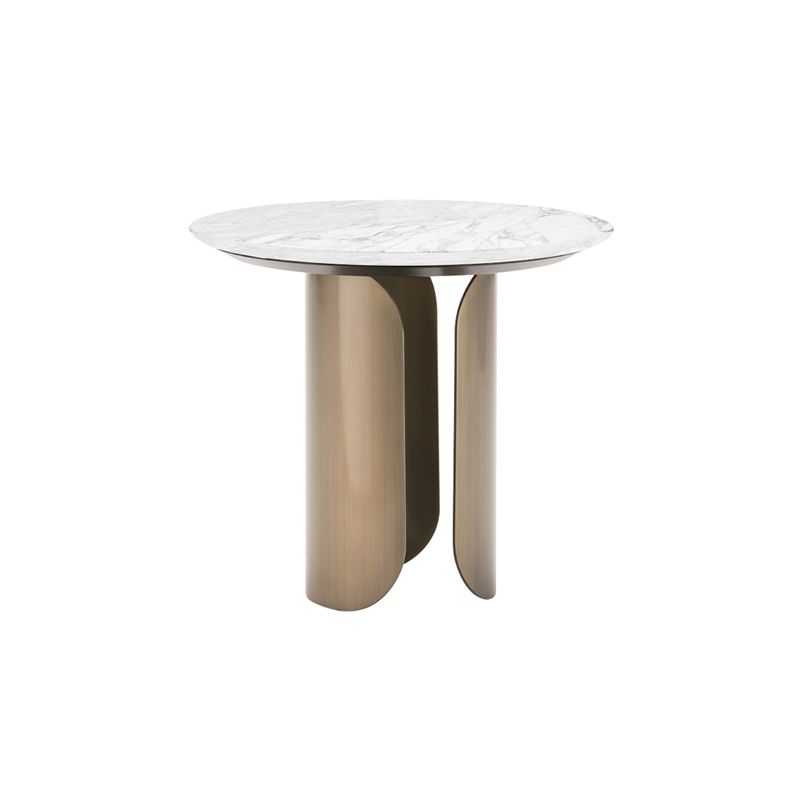Contemporary Sintered Stone Side End Table with Metal Abstract Base
