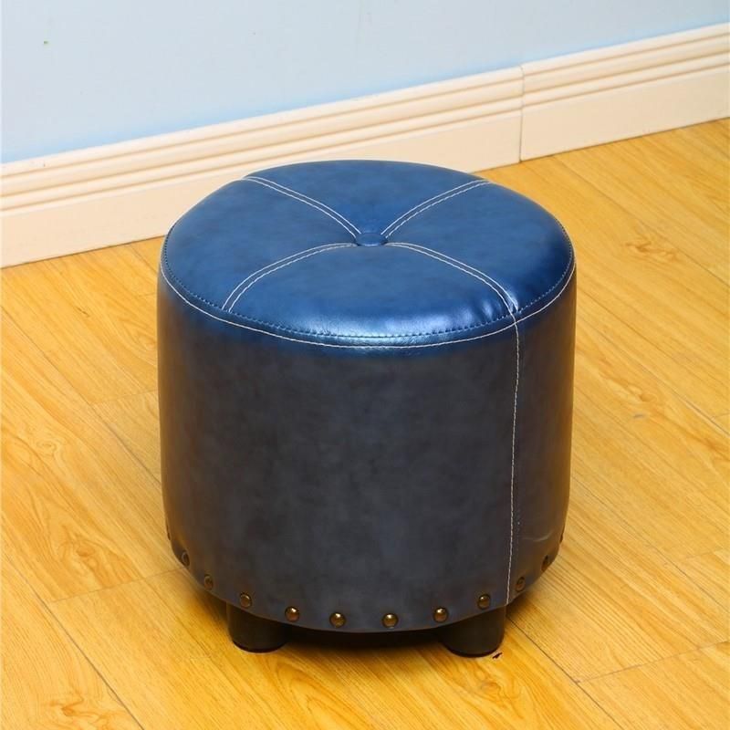 Cylinder Pouf Pure Color Tufted Nailhead Trim Faux Leather Standard Ottoman