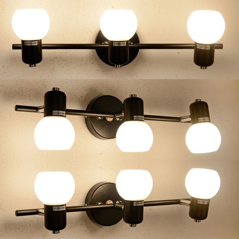 White Glass Shade Contemporary Style Wall Sconce Black Metal Base Mirror Light