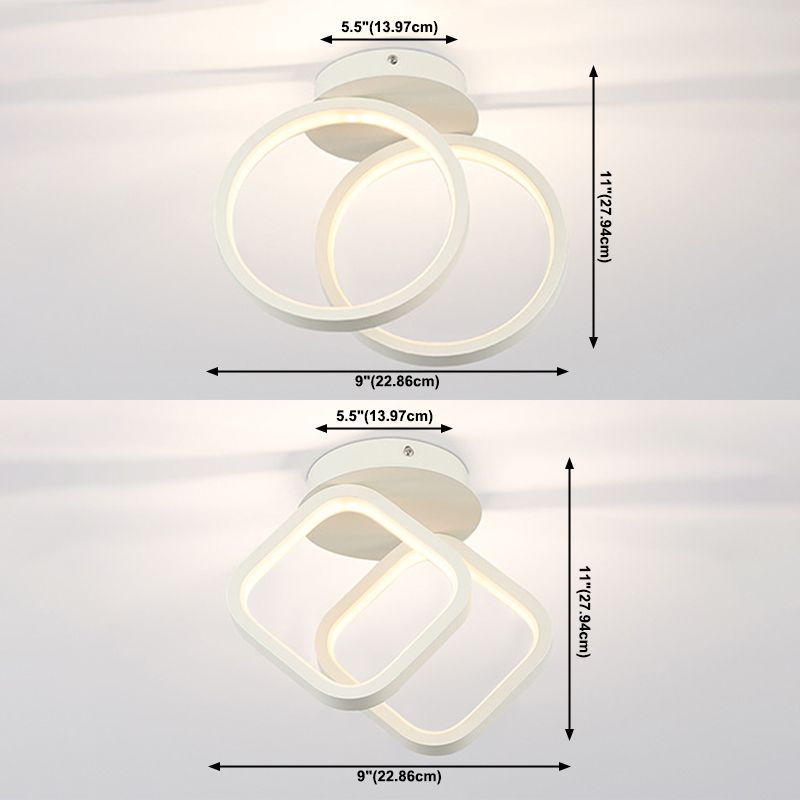 2-Lights Metal Semi Flush Mounted Ceiling Led Lights Modern Style Geometric Ceiling Flush