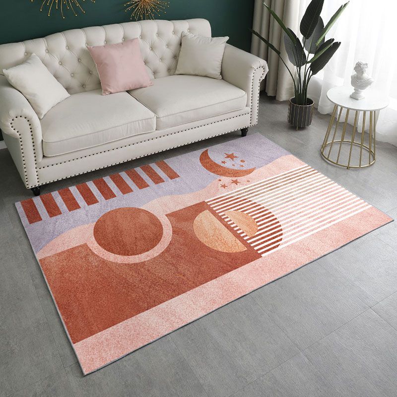 Pink Modern Carpet Polyester Moon Carpet Non-Slip Backing Carpet for Living Room