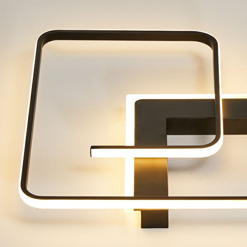 Black Square Shaped LED Flush Light Simplicity Metal Close to Ceiling Fixture for Bedroom