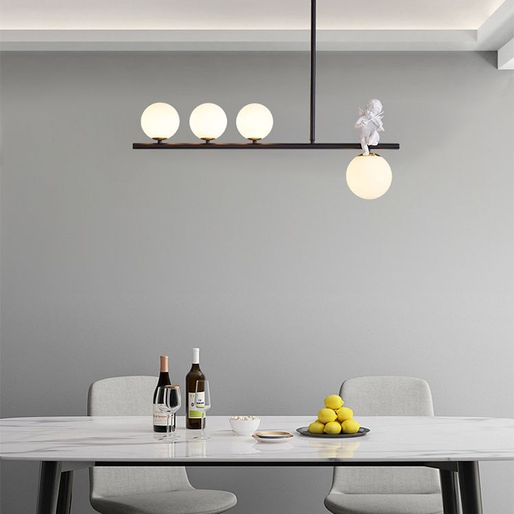 Globe Island Chandelier Lights Simplicity Milky Glass Chandelier Lighting Fixtures for Restaurant