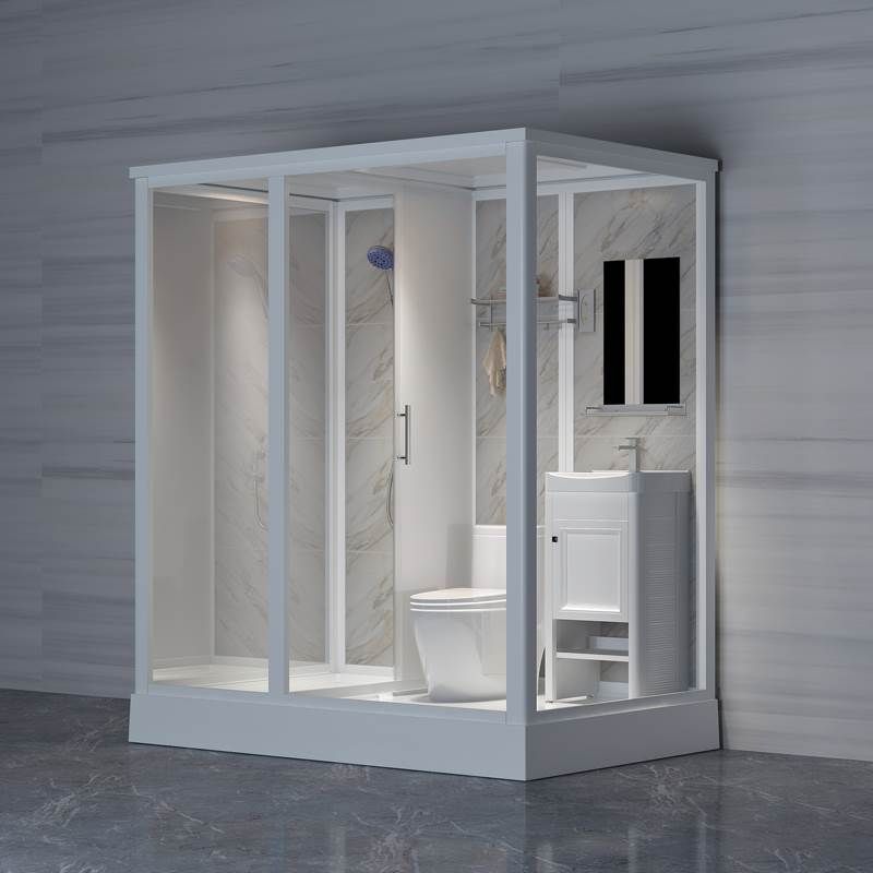 Framed White Shower Kit Corner Rectangle Frosted Shower Stall