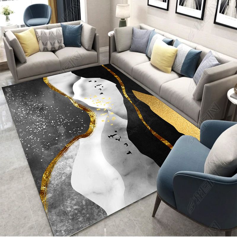 Minimalist Abstract Printed Rug Gray Tone Polyester Area Carpet Non-Slip Backing Rug for Bedroom