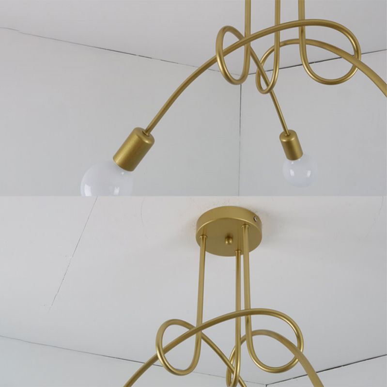Black Winding Bend Tube Ceiling Lighting Fixture Retro Industrial Style Open Bulb Metal Flush-mount Light