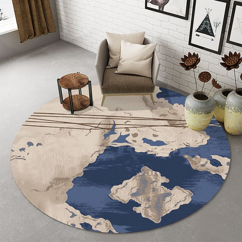 Natural Living Room Rug Multi-Colored Abstract Print Indoor Rug Cotton Blend Easy Care Washable Carpet
