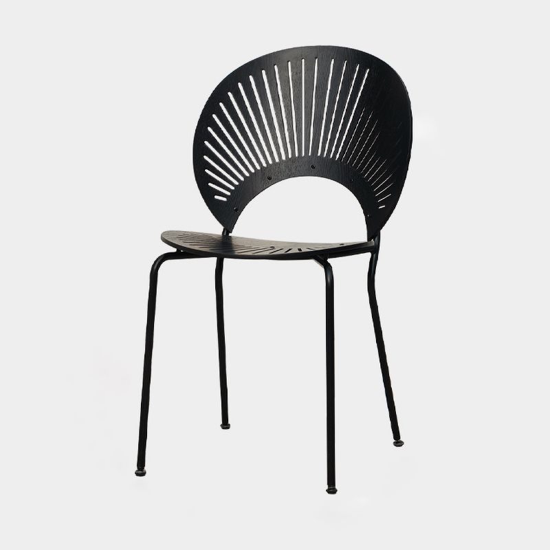 Silla de comedor de metal de estilo contemporáneo, silla individual sin brazos con respaldo abierto para cocina