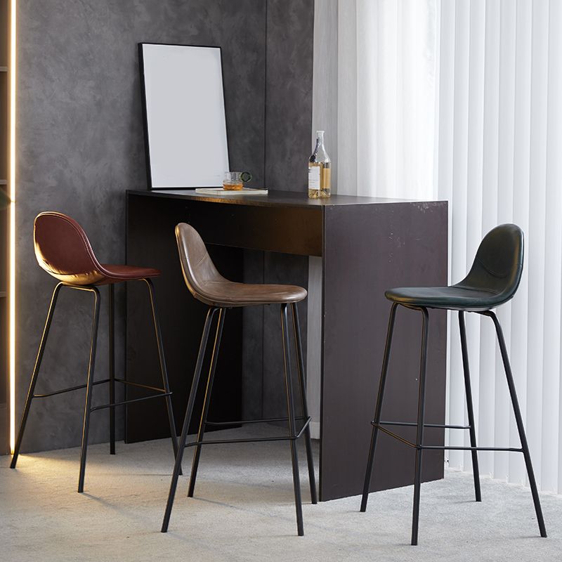 Modern Style Armless Counter Stool Faux Leather Low Back Bar Stool for Indoor