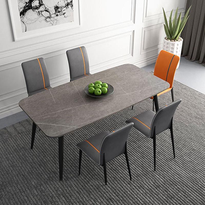 Industrial Rectangle Dining Site Table Stone Top Metal Dining Table in Grey