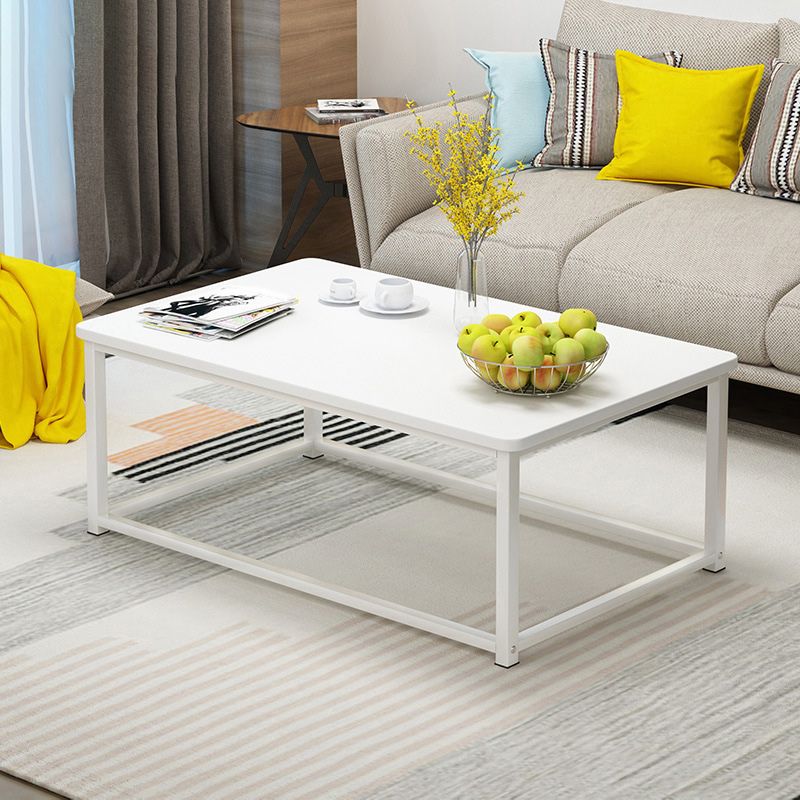 Contemporary Rectangle Coffee Table with Iron Frame Base and Wooden Top
