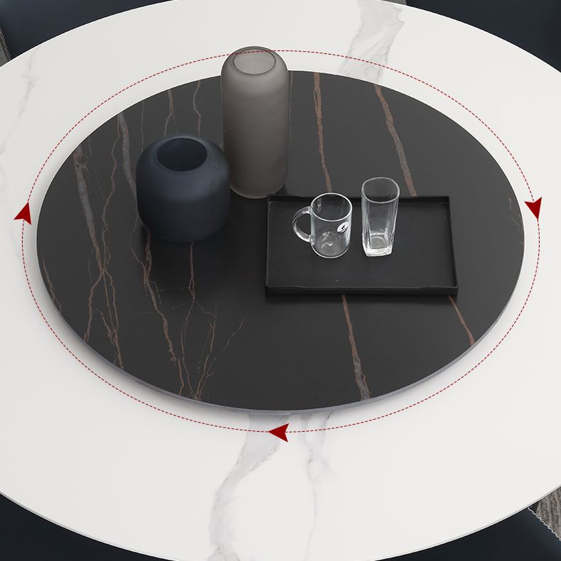 Modern Dinette Set 1/3/4/5/7 Pieces Round Sintered Stone Dining Table Set with Turntable