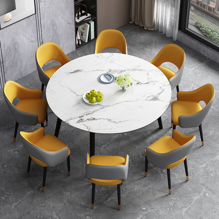 Glam Open Back Dining Arm Chair Leather Dining Chair for Kitchen