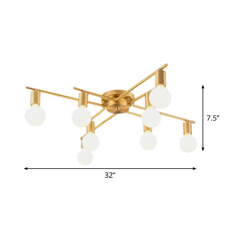 Brass Molecular Flushmount Light Post Modern 8 Bulbs Cream Glass Flush Mount Ceiling Lamp