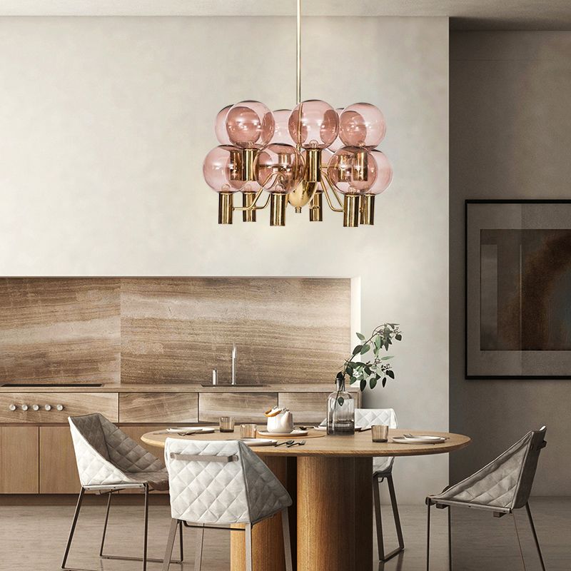 Lampadario moderno a soffitto globale vetro rosa 12 teste sala da pranzo a sospensione appeso
