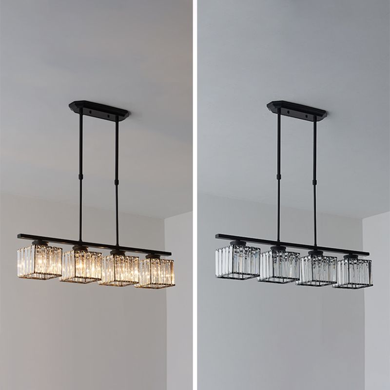 Contemporary Island Light Fixture Crystal Square Shade Hanging Light for Dining Table