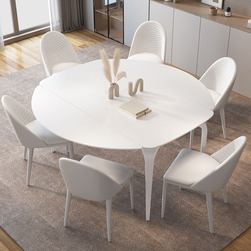 Contemporary White Round Stone Dining Table with 4 Steel Foot