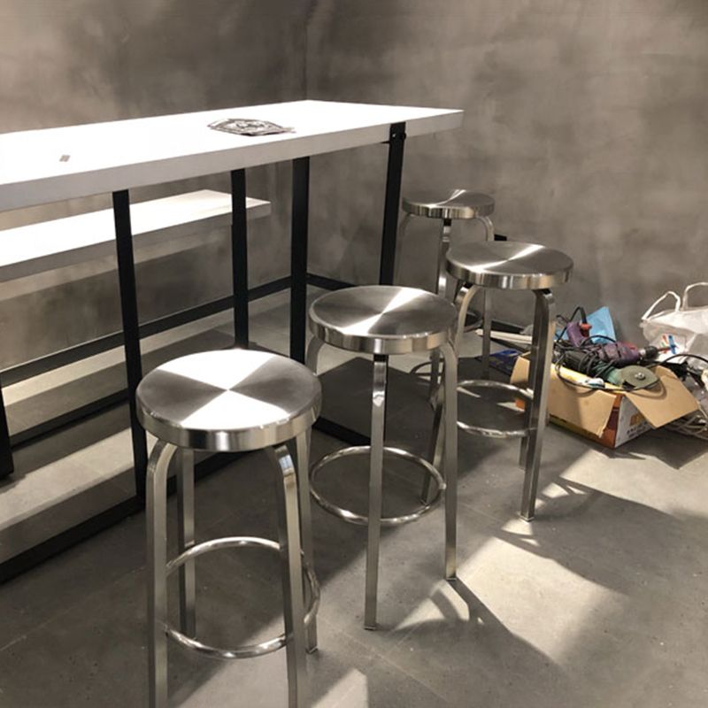 Silver Industrial 29.5" H Barstool Glossy Stainless Steel Brushed Tall Stool 1 Piece
