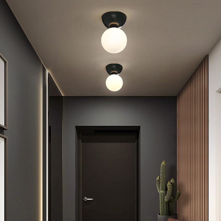 Glass Ball Shade Flush Mount in Black / Gold Brass Ceiling Flush