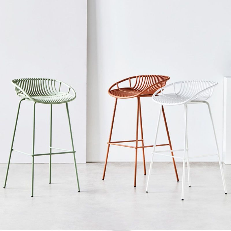 Nordic Metal Low Back Barstool Simple Indoor Tall Stool with Plastic Seat