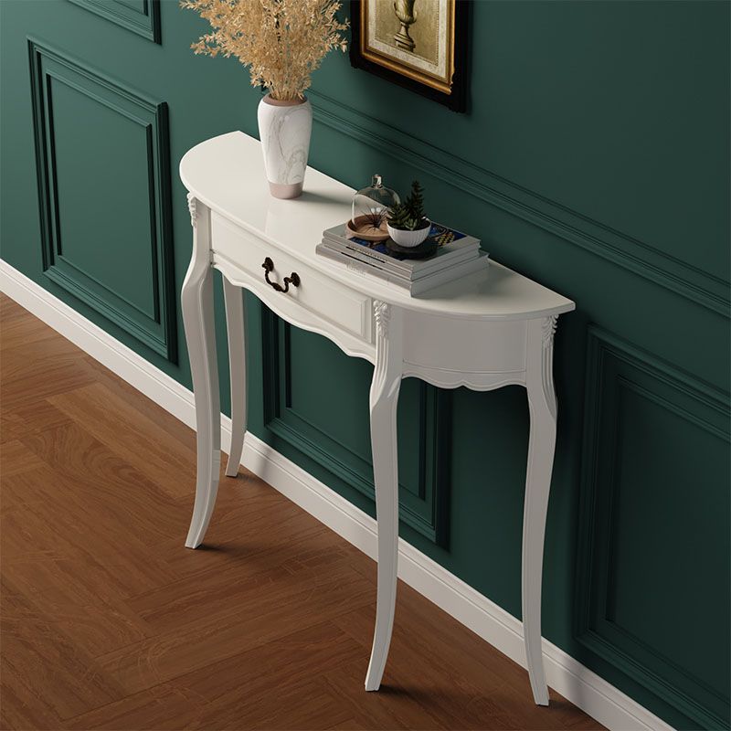 Mid Century Modern Accent Table Half Moon Wood Console Table in Brown