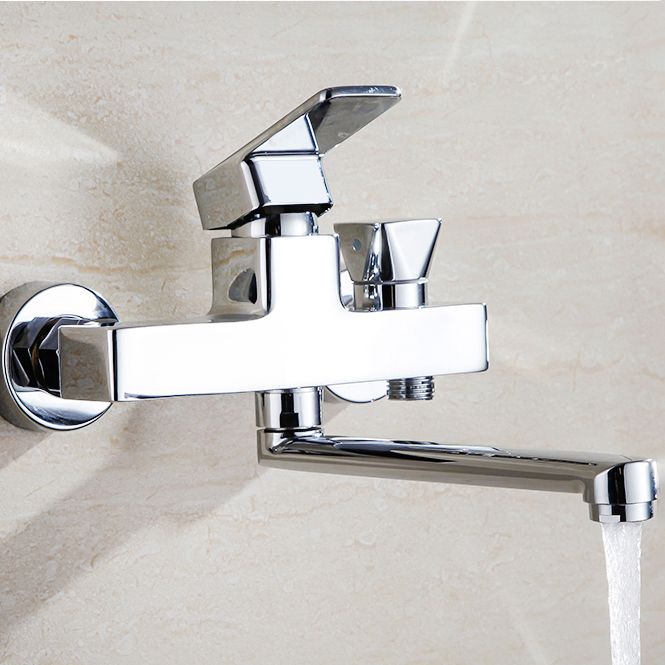 Chrome Polished Bathroom Faucet Wall Mount Swivel Spout with Handheld Shower
