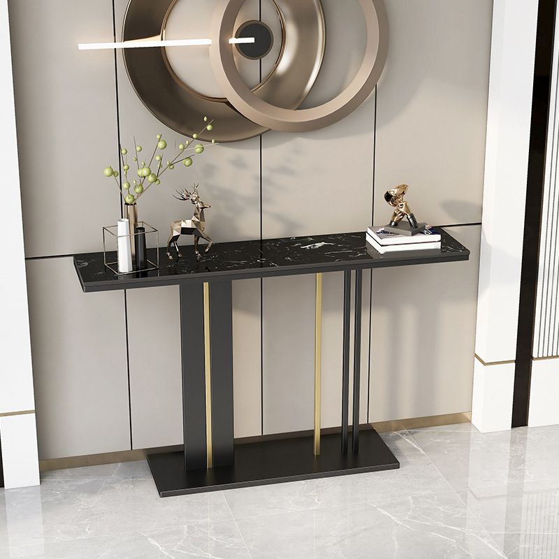 Contemporary Console Accent Table with Black Pedestal Base and Marble Top