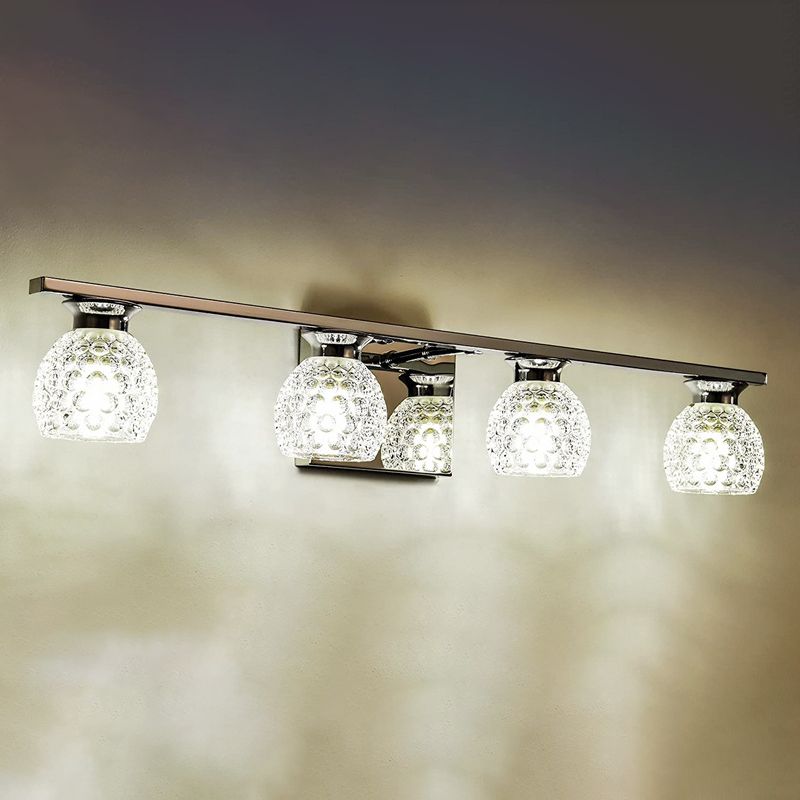 Silver Modern Metal Wall Sconce Ball Shape Vanity Lamp with Glass Shade for Bathroom