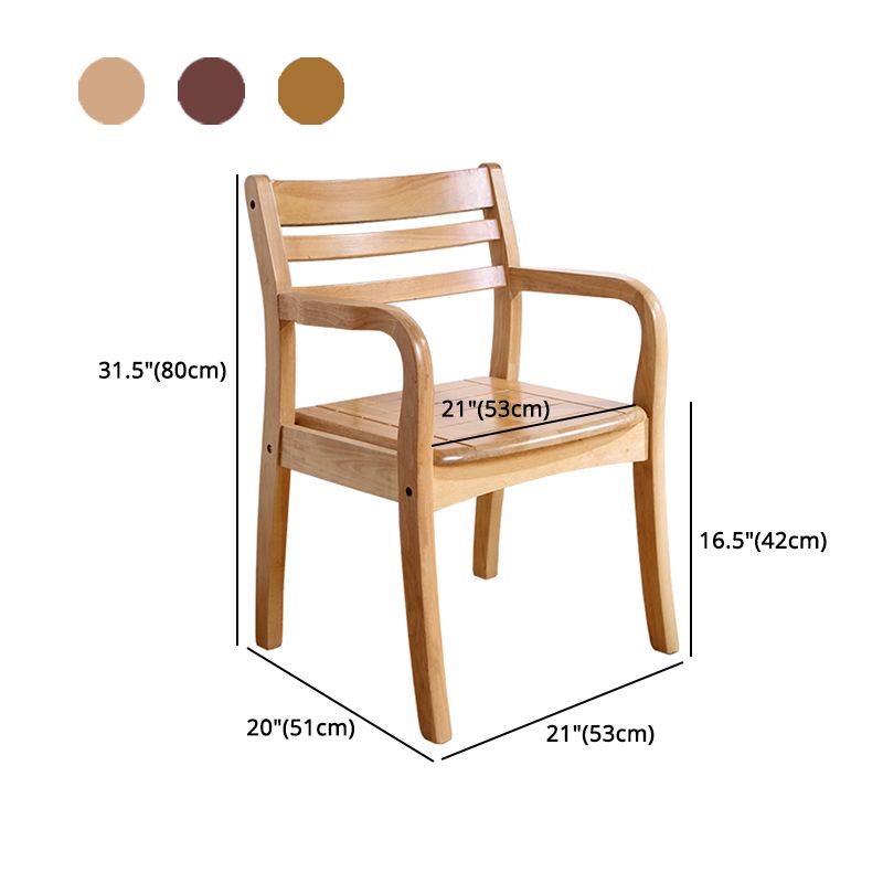 Fauteuil de salle à manger avec dossier en bois, chaise simple traditionnelle avec bras en bois d'hévéa