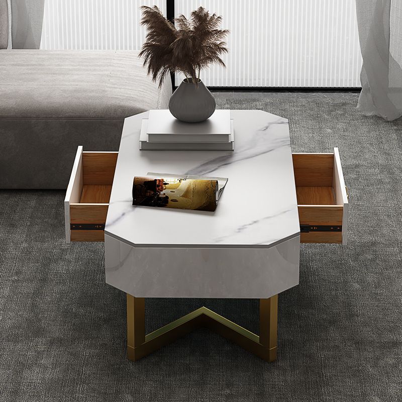 17.7" Tall Modern Metal Sled Base Slate Rectangular Top Coffee Table with Drawers