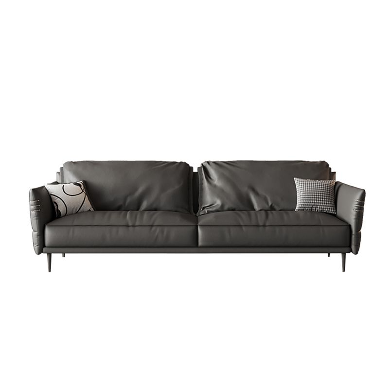 Leather Contemporary Square Arm Stain Resistant Settee Bench with Pillows