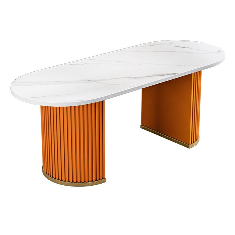 Stone White Top Dining Table Modern Dining Table with Double Pedestal Base