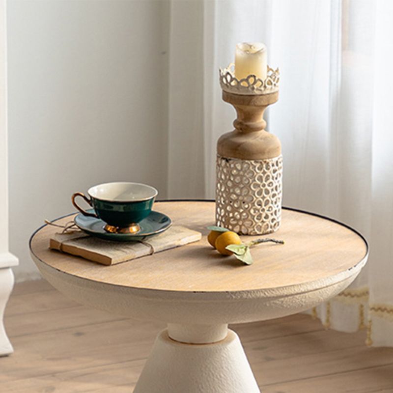 French Country Round End Table 18.9" Tall Pedestal Distressed Side Table