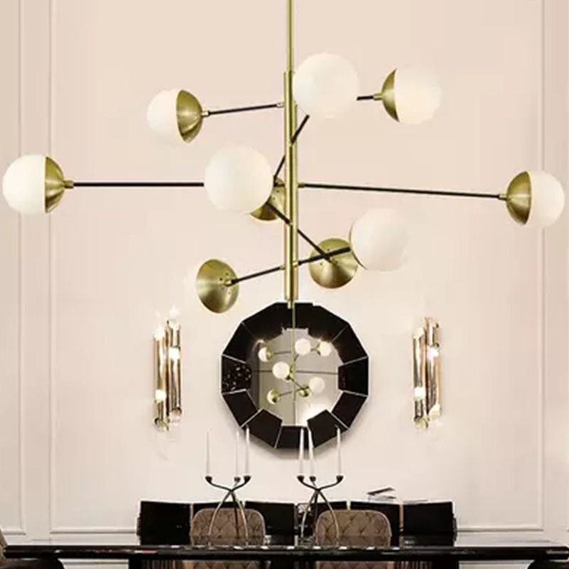 Post-Modern 5 Tiers Chandelier Ivory Ball Glass 10-Light Dining Room Suspension Pendant Light in Gold